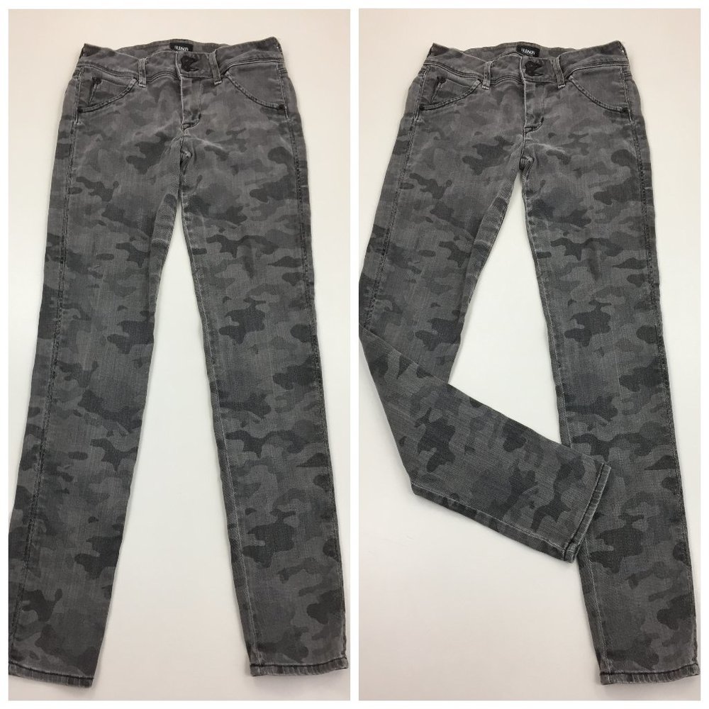 HUDSON Gray Mix Camo Print Collin Flap 5 Pocket Logo Hardware Skinny Jeans